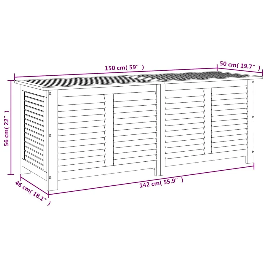 Boîte de rangement de jardin persiennes 150x50x56cm bois acacia - 12