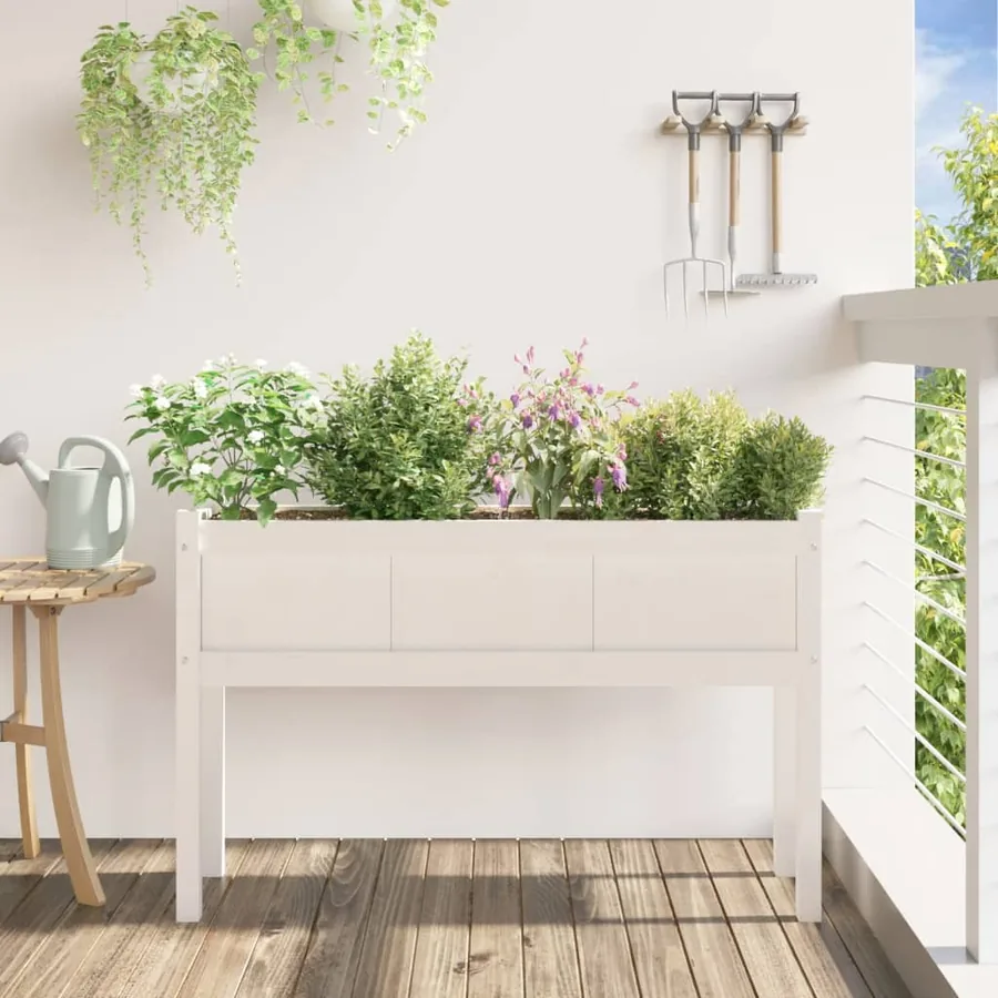 Jardinières avec pieds blanc 110x31x70 cm bois de pin massif - 3