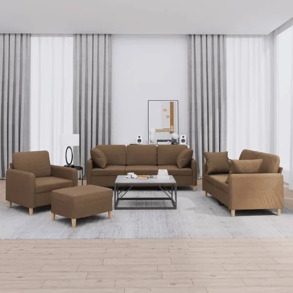 Ensemble de canapés 4 pcs avec coussins marron tissu