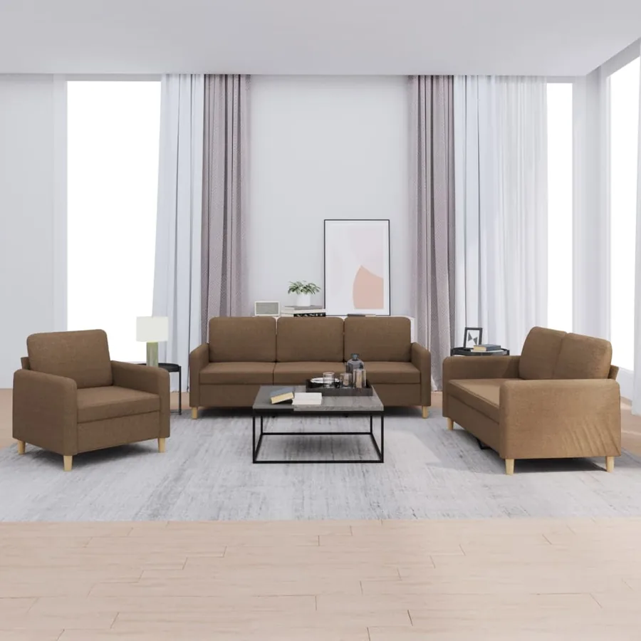 Ensemble de canapés 3 pcs avec coussins Marron Tissu