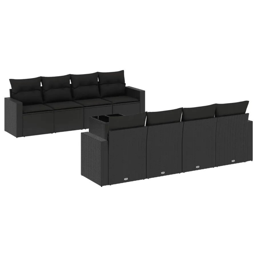 Salon de jardin 9 pcs avec coussins noir résine tressée - 2
