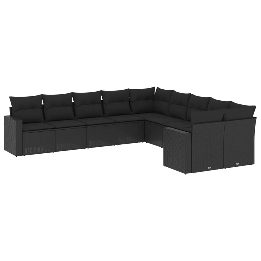 Salon de jardin 10 pcs avec coussins noir résine tressée - 2