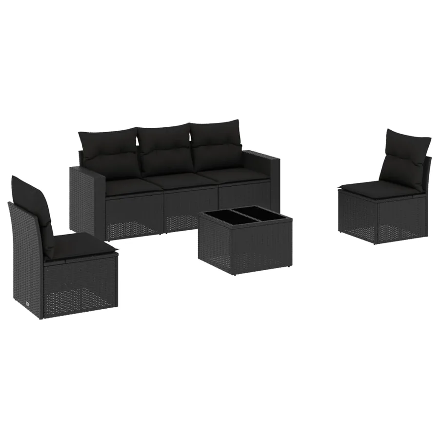 Salon de jardin 6 pcs avec coussins noir résine tressée - 2