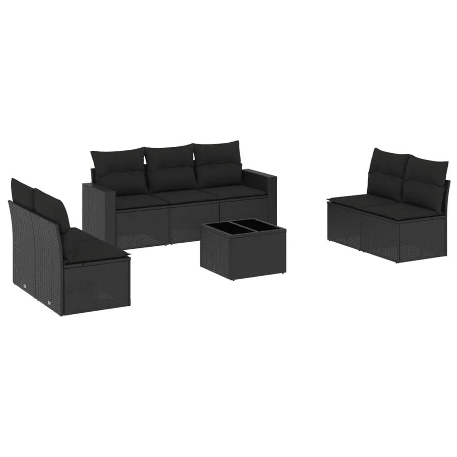 Salon de jardin 8 pcs avec coussins noir résine tressée - 2