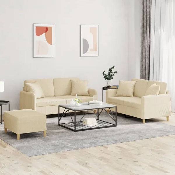 Ensemble de canapés 3 pcs avec coussins crème tissu