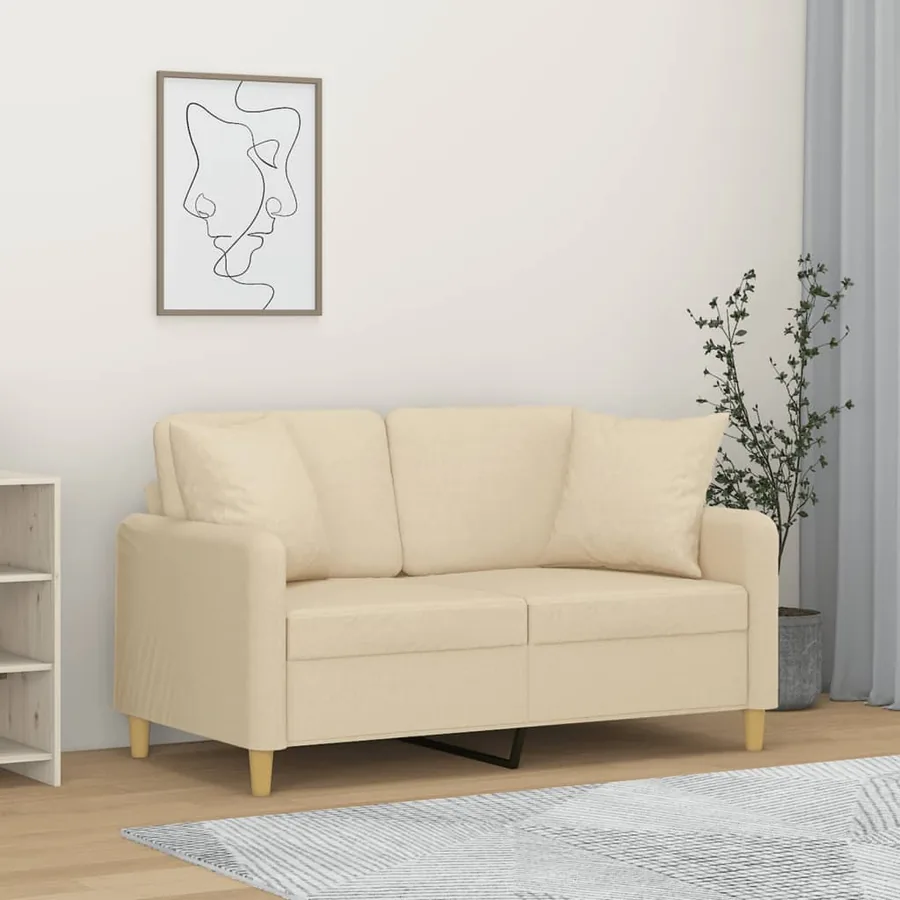 Canapé 2 places avec oreillers décoratifs crème 120 cm tissu
