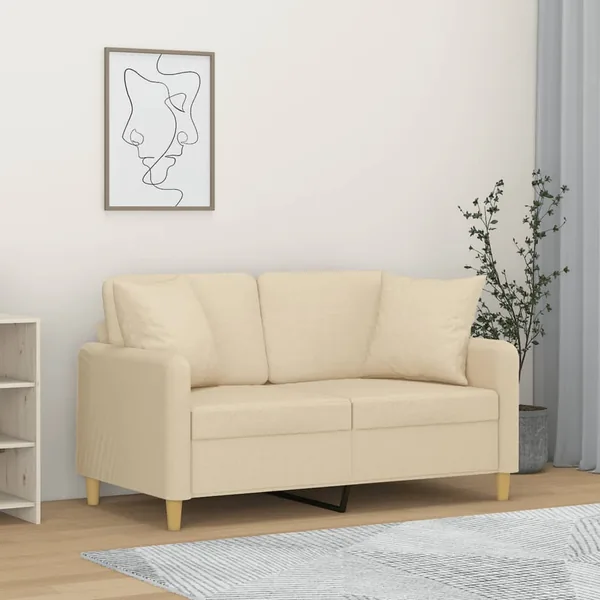 Canapé 2 places avec oreillers décoratifs crème 120 cm tissu