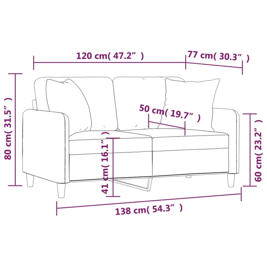 Canapé 2 places avec oreillers décoratifs crème 120 cm tissu - 8