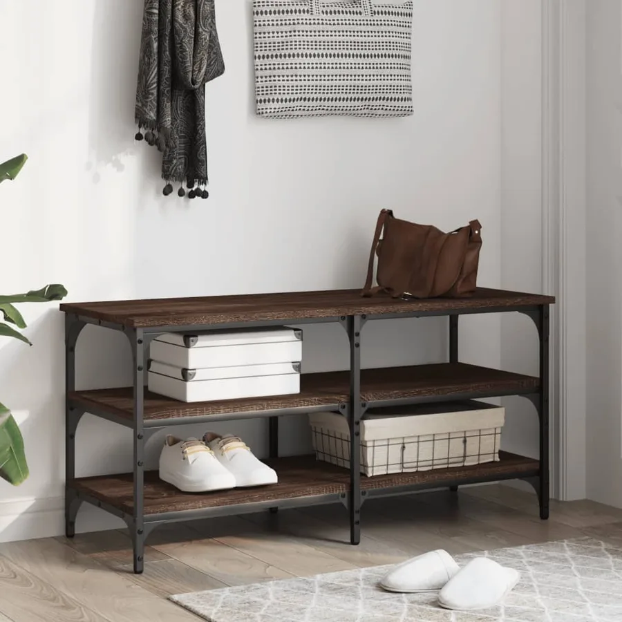 Banc à chaussures chêne marron 100x38,5x49 cm bois d'ingénierie - 3