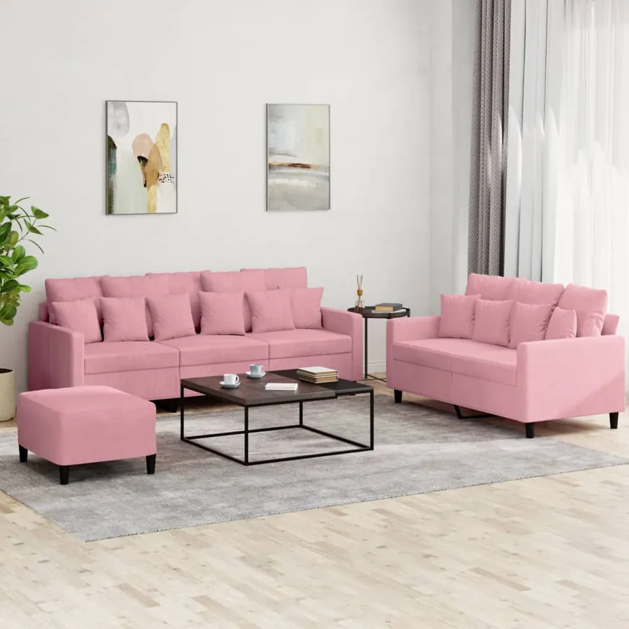 Ensemble de canapés 3 pcs avec coussins Rose Velours