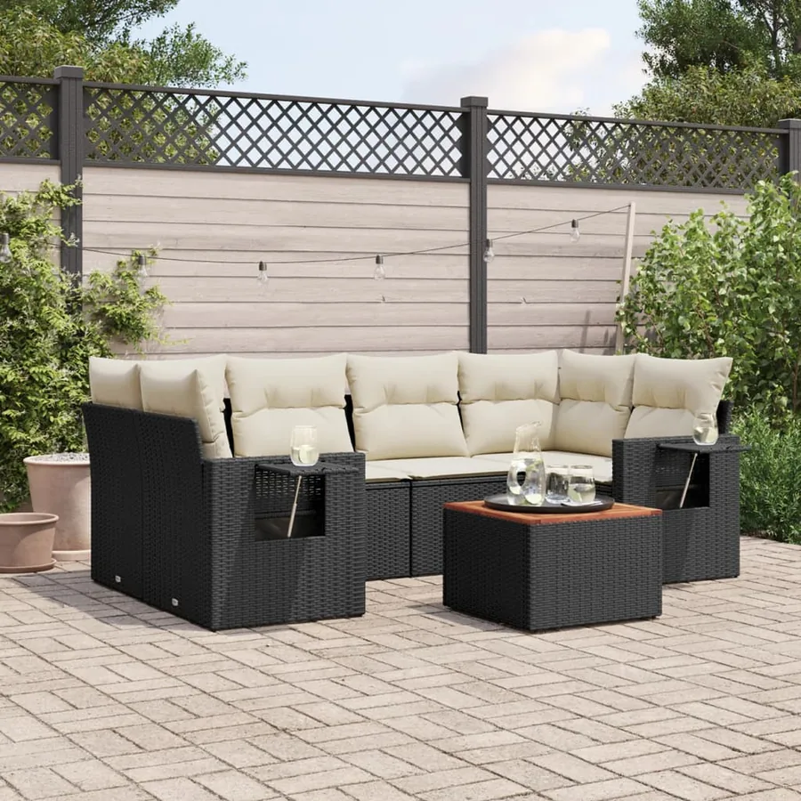 Salon de jardin 7 pcs avec coussins noir résine tressée 62 x 62 x 69 cm - 59,3 kg