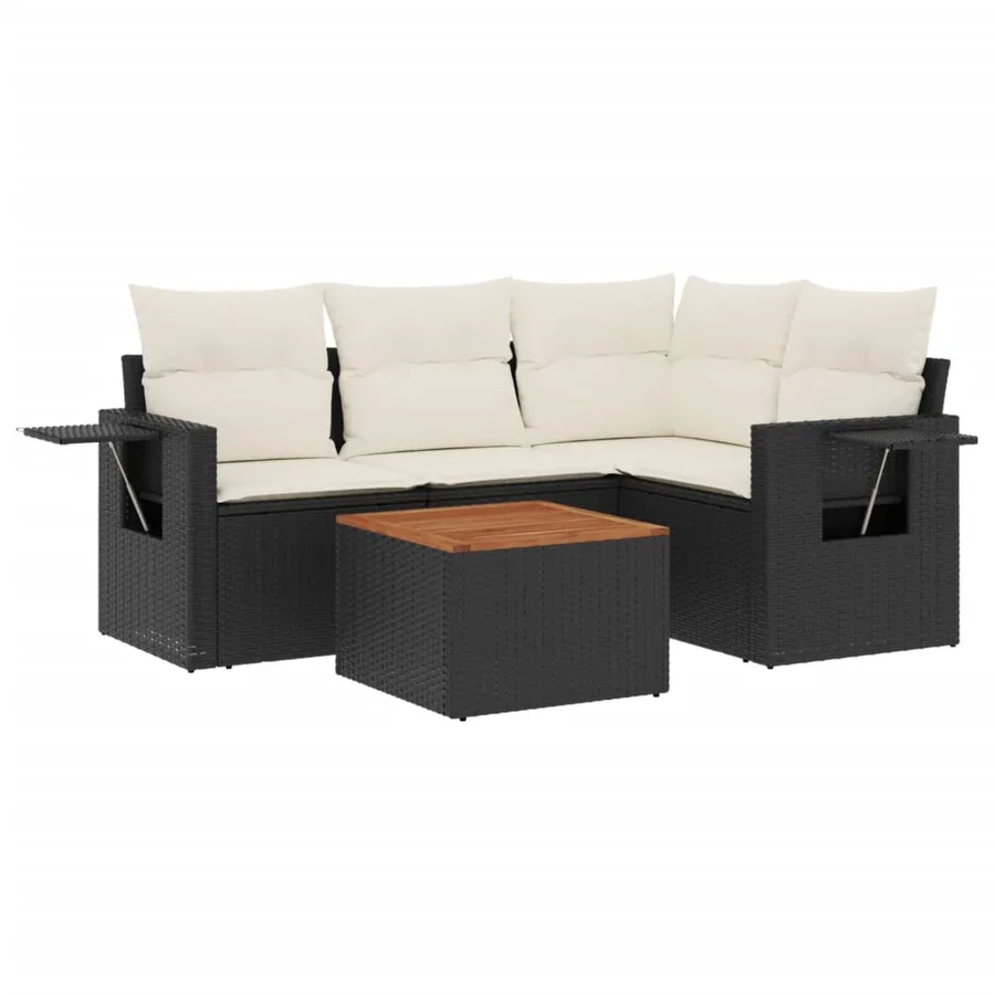 Salon de jardin 5 pcs avec coussins noir résine tressée - 2