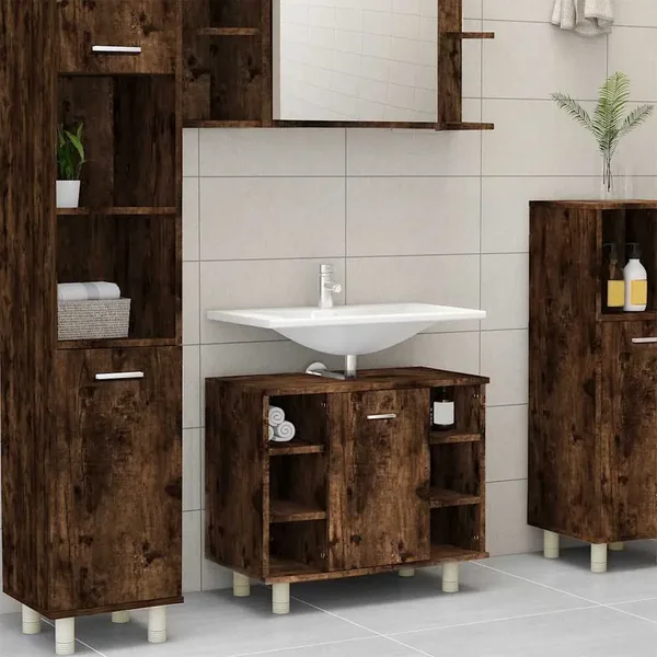 Armoire de bain Chêne fumé 60x32x53,5 cm Bois d'ingénierie