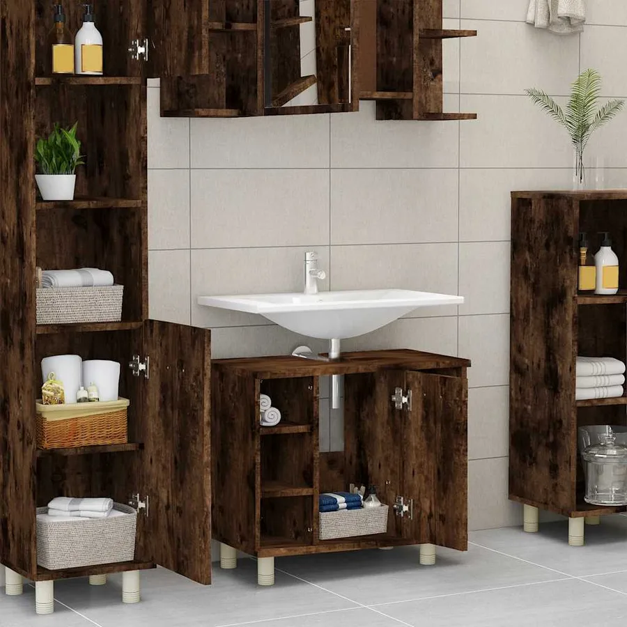 Armoire de bain Chêne fumé 60x32x53,5 cm Bois d'ingénierie - 3