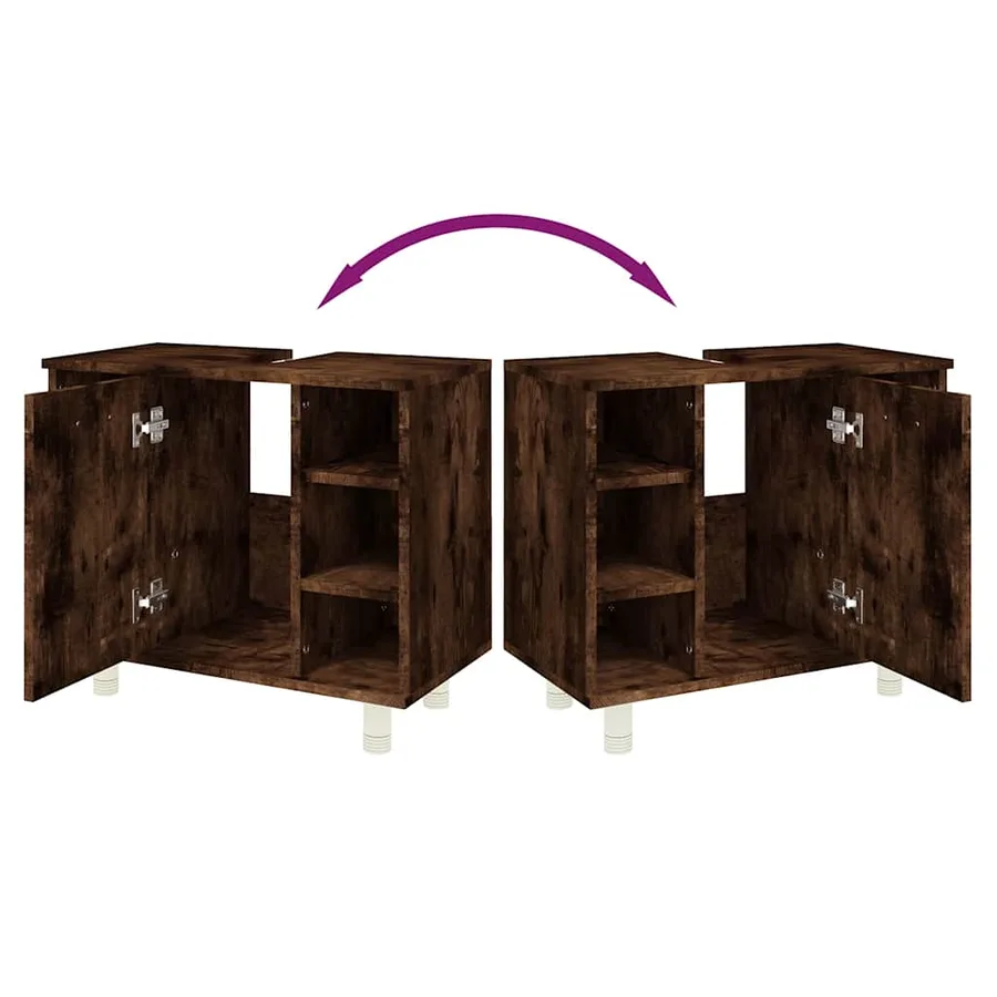 Armoire de bain Chêne fumé 60x32x53,5 cm Bois d'ingénierie - 9