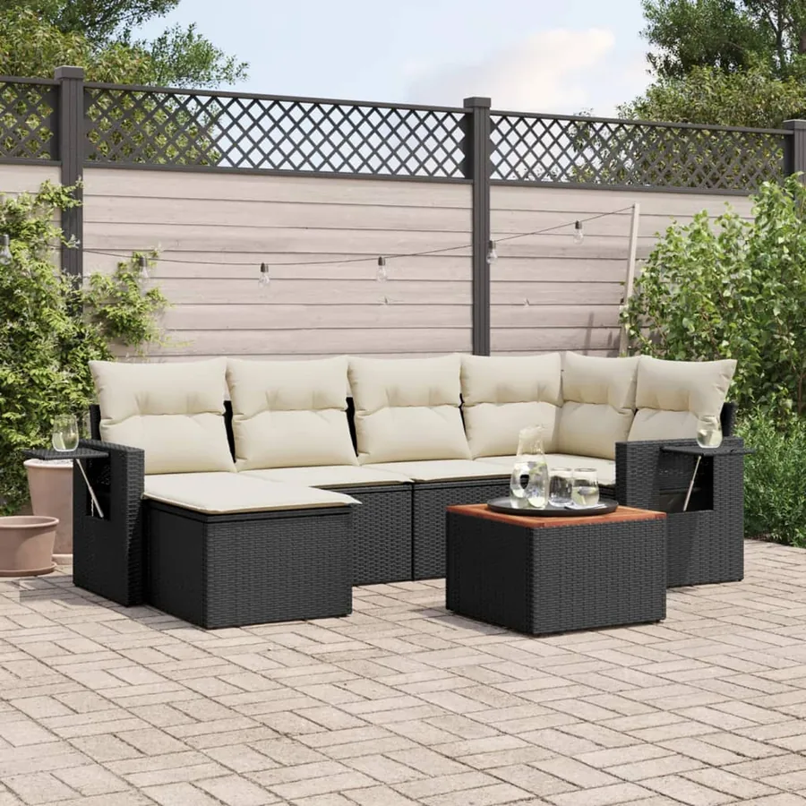 Salon de jardin 7 pcs avec coussins noir résine tressée 62 x 62 x 69 cm - 57,0 kg