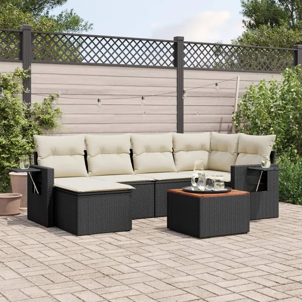 Salon de jardin 7 pcs avec coussins noir résine tressée 62 x 62 x 69 cm - 57,0 kg