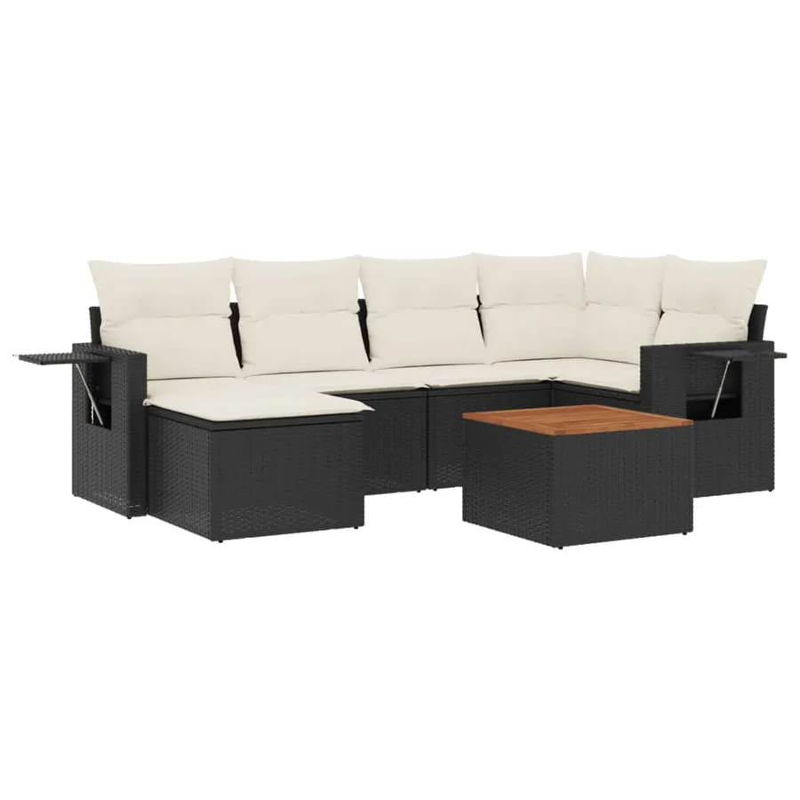 Salon de jardin 7 pcs avec coussins noir résine tressée 62 x 62 x 69 cm - 57,0 kg - 2