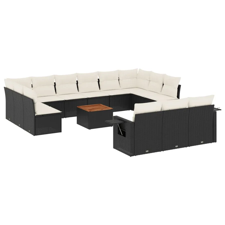 Salon de jardin avec coussins 14 pcs noir résine tressée - 2