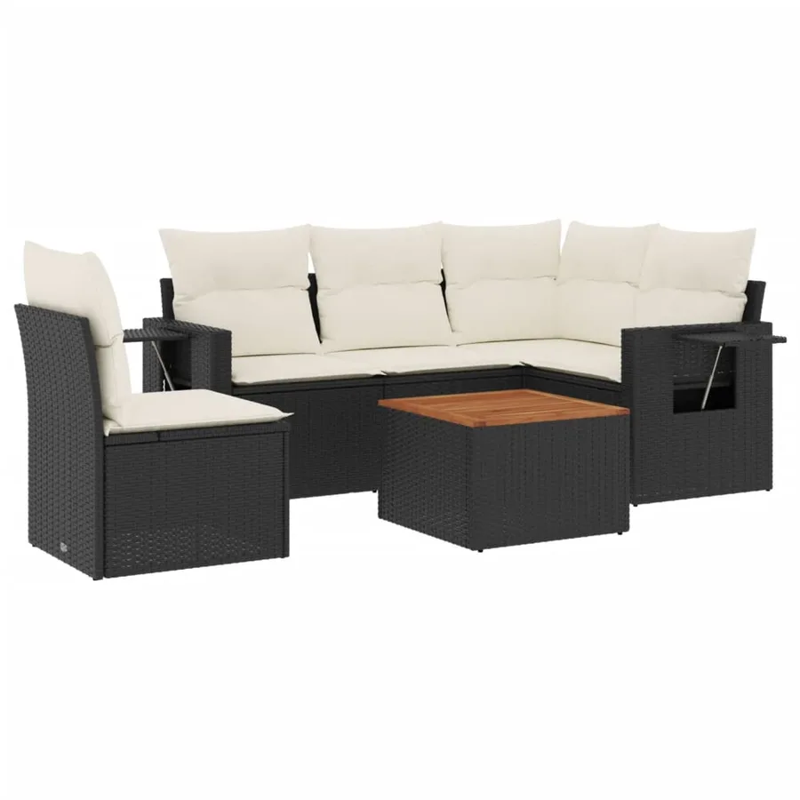 Salon de jardin 6 pcs avec coussins noir résine tressée - 2