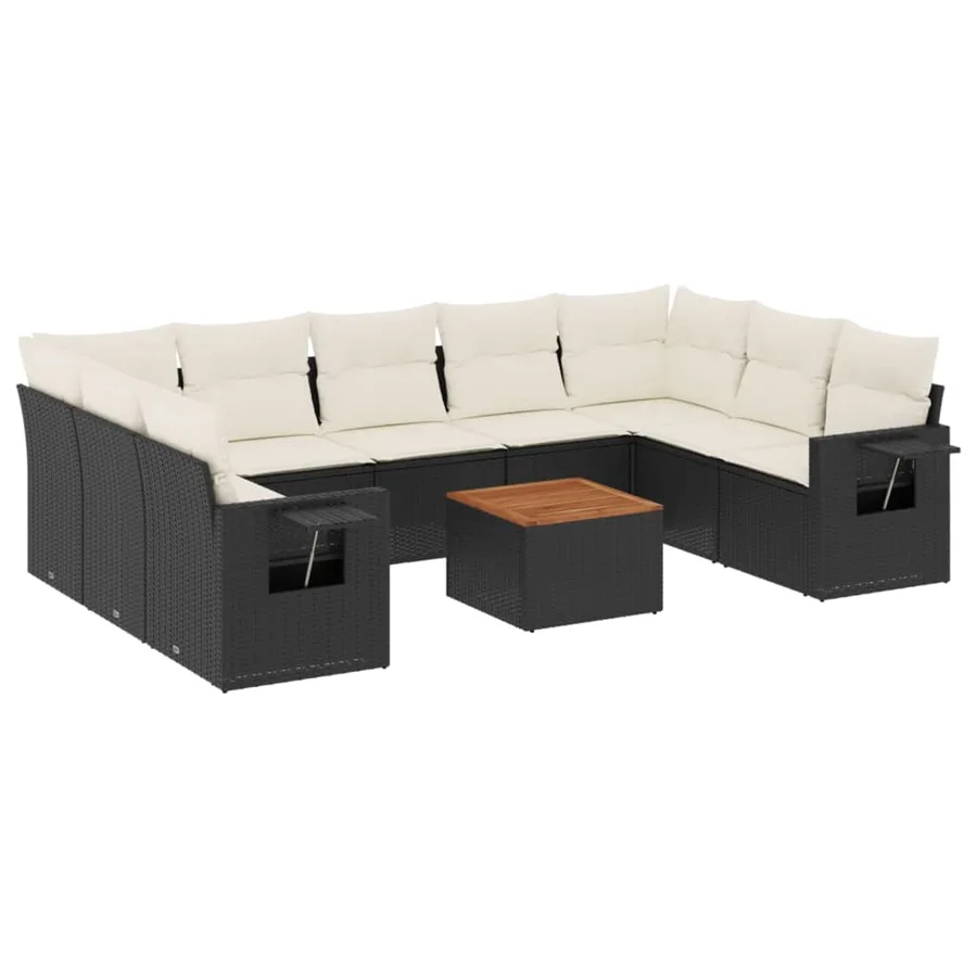 Salon de jardin 10 pcs avec coussins noir résine tressée - 2