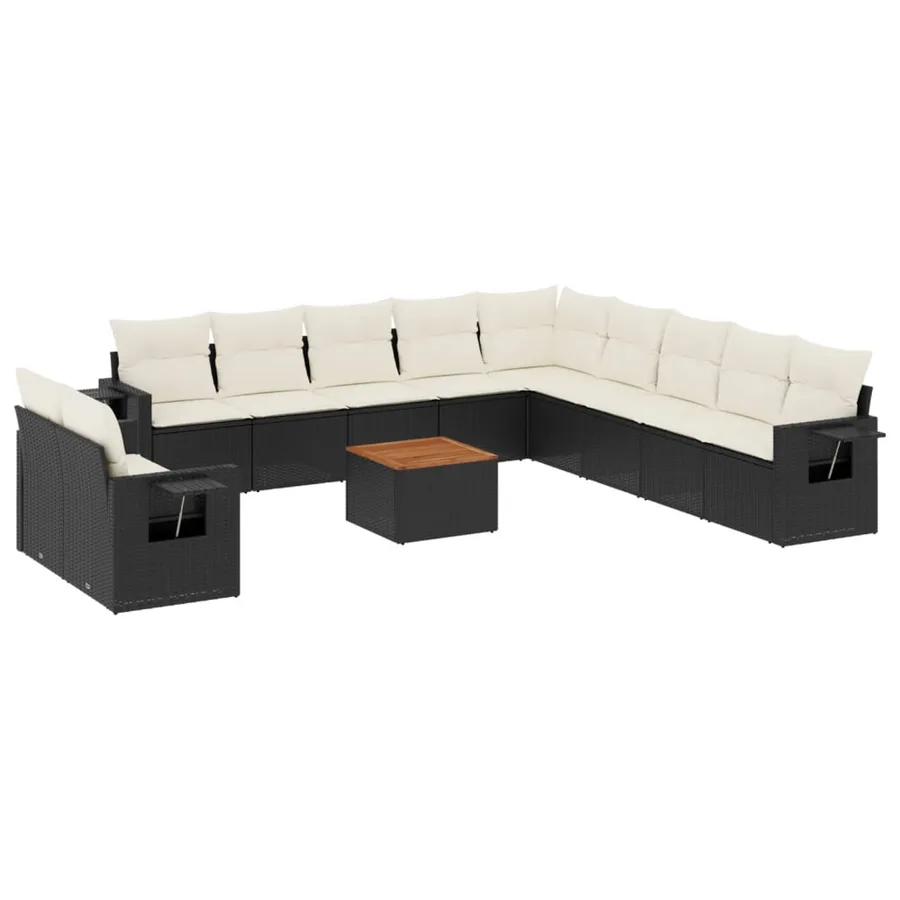 Salon de jardin 12 pcs avec coussins noir résine tressée - 2