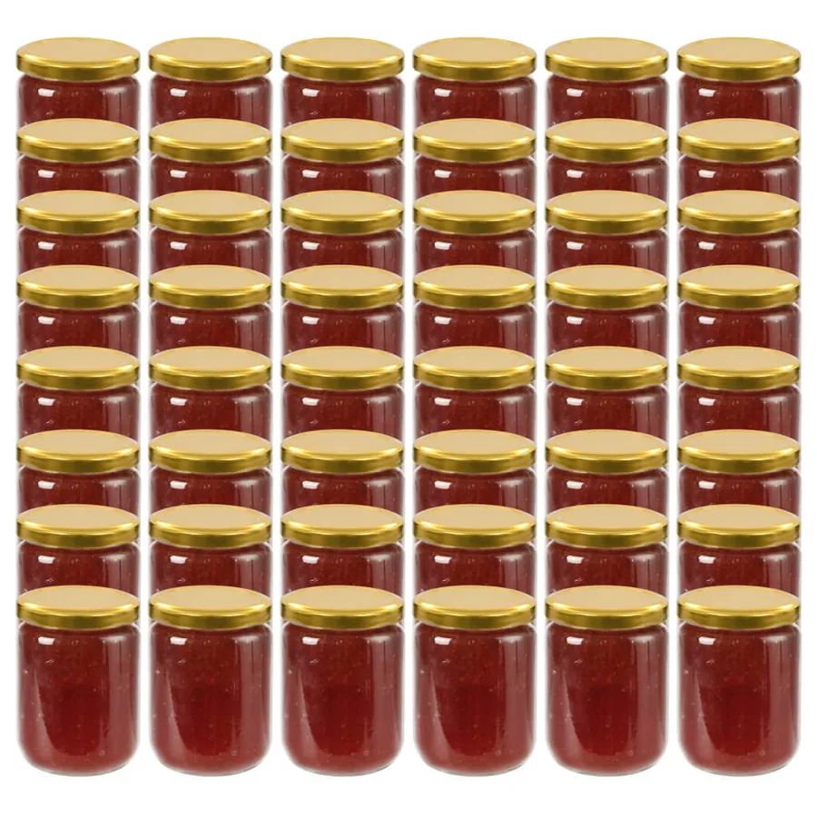 48 pcs Pots à confiture avec couvercle doré Verre 230 ml