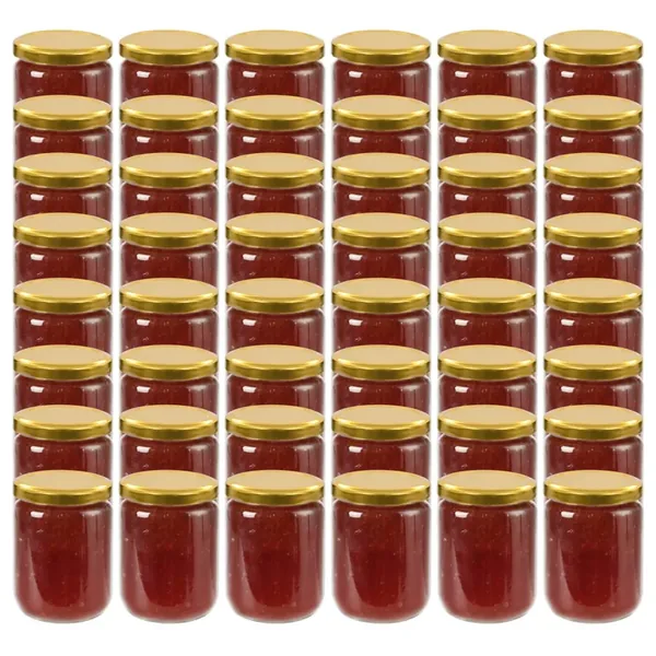 48 pcs Pots à confiture avec couvercle doré Verre 230 ml