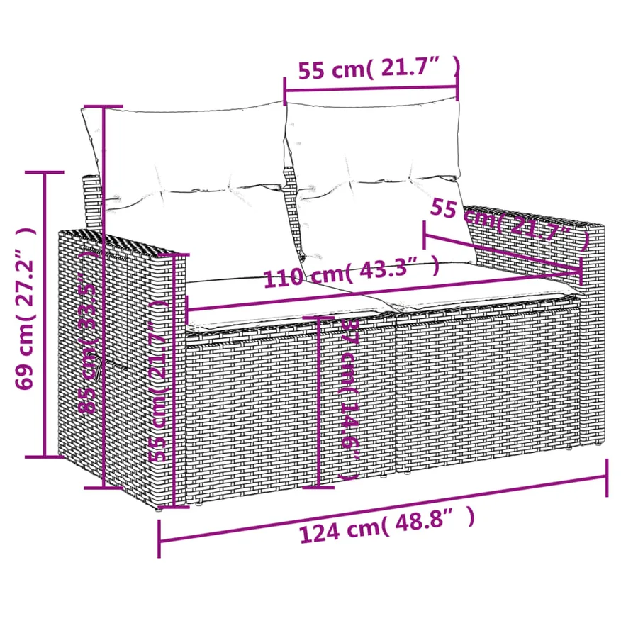 Salon de jardin 11 pcs avec coussins noir résine tressée - 14