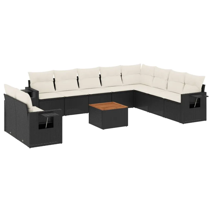 Salon de jardin 11 pcs avec coussins noir résine tressée - 2