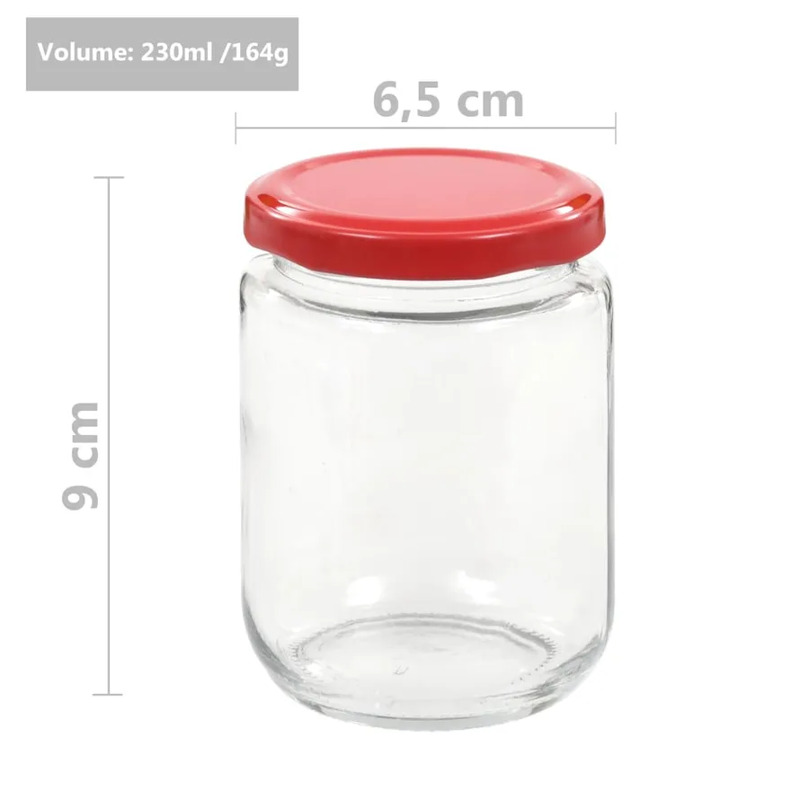 48 pcs Pots à confiture avec couvercle rouge Verre 230 ml - 7