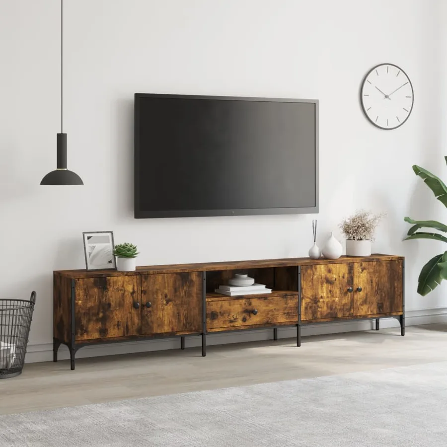 Meuble TV à tiroir chêne fumé 200x25x44 cm bois d'ingénierie - 3