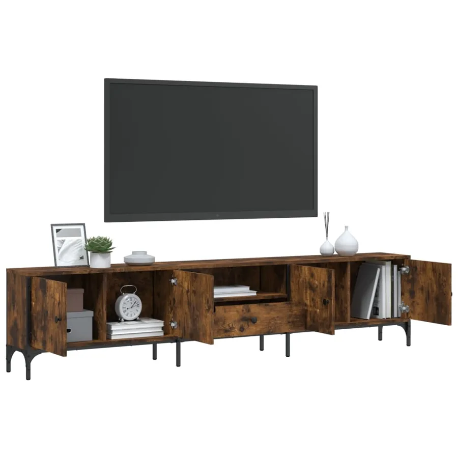 Meuble TV à tiroir chêne fumé 200x25x44 cm bois d'ingénierie - 4