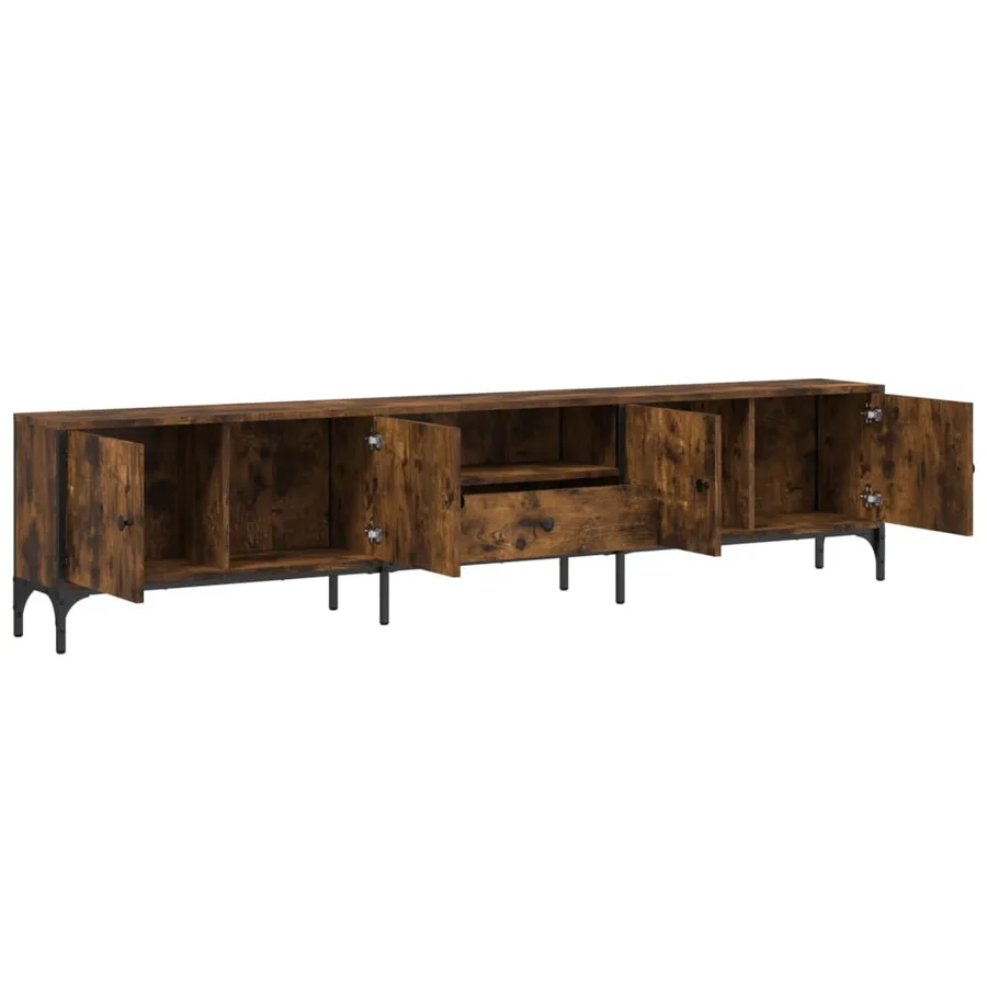 Meuble TV à tiroir chêne fumé 200x25x44 cm bois d'ingénierie - 5