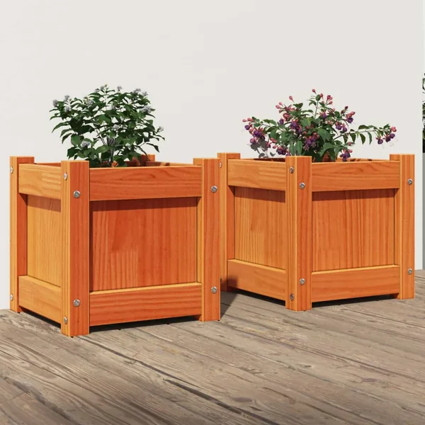 Jardinières 2 pcs cire marron bois de pin massif