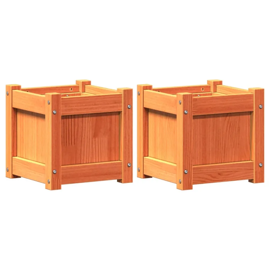 Jardinières 2 pcs cire marron bois de pin massif - 2