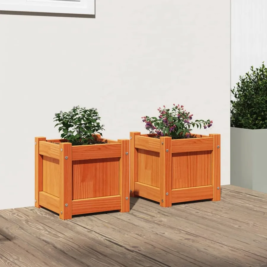 Jardinières 2 pcs cire marron bois de pin massif - 3