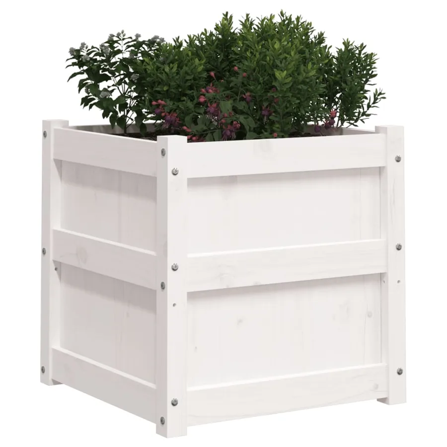 Jardinière blanc 50x50x50 cm bois de pin massif - 4