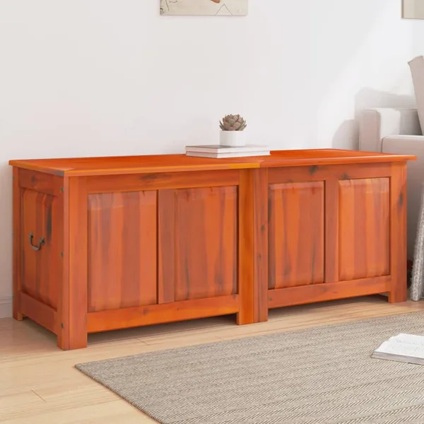 Coffre de rangement avec couvercle marron bois massif d'acacia