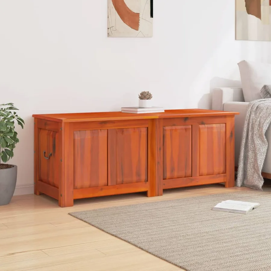 Coffre de rangement avec couvercle marron bois massif d'acacia - 3