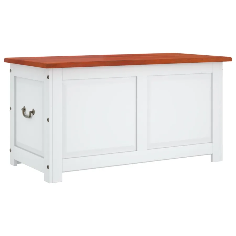 Coffre de rangement et couvercle marron et blanc bois d'acacia - 2