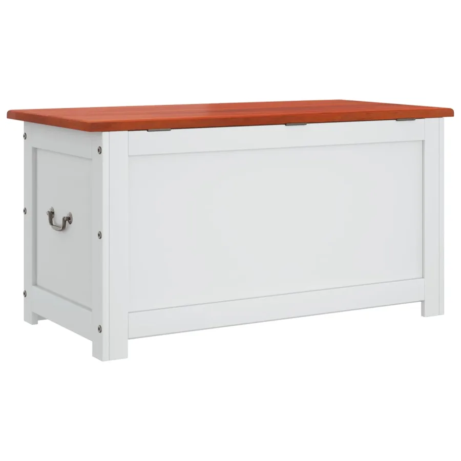 Coffre de rangement et couvercle marron et blanc bois d'acacia - 6