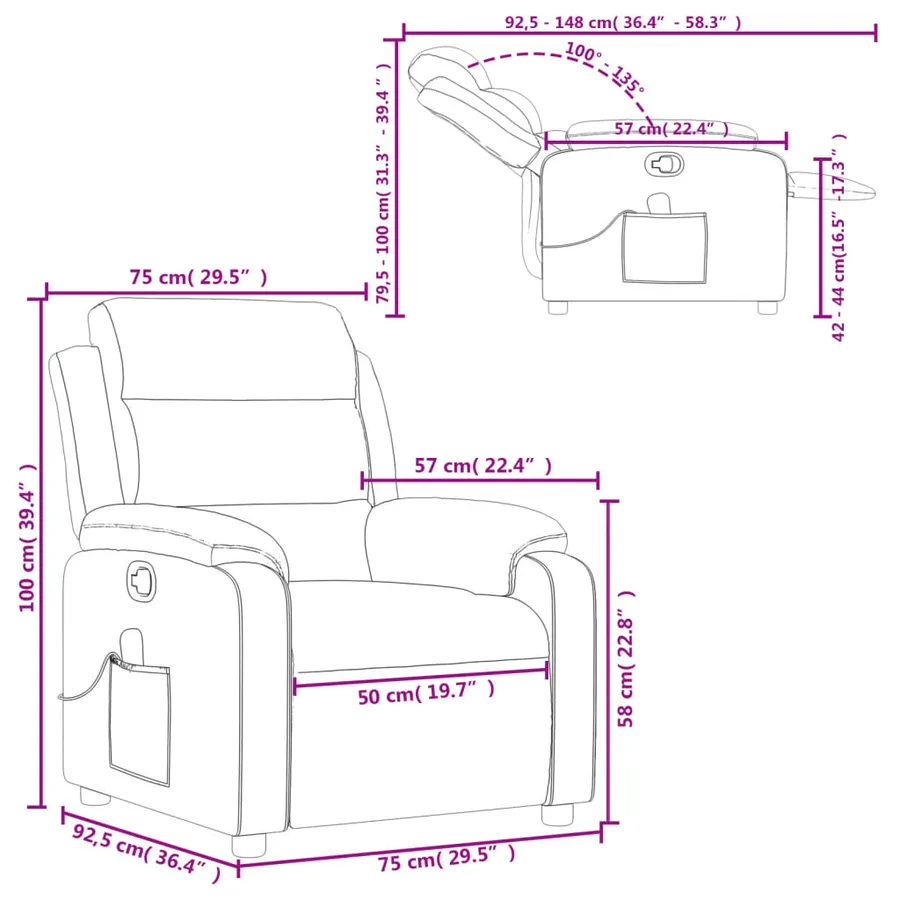 Fauteuil de massage inclinable noir similicuir - 12