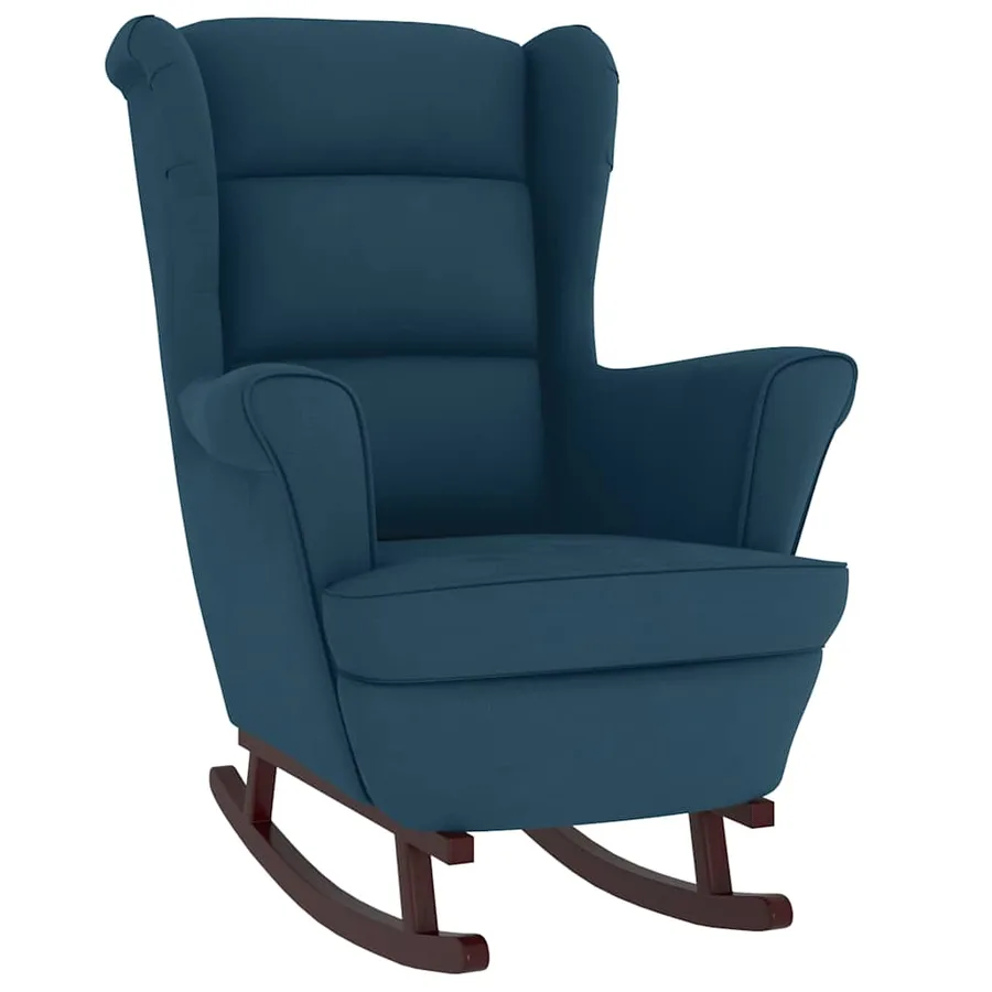 Fauteuil à bascule à oreilles en velours bleu bois massif - 2