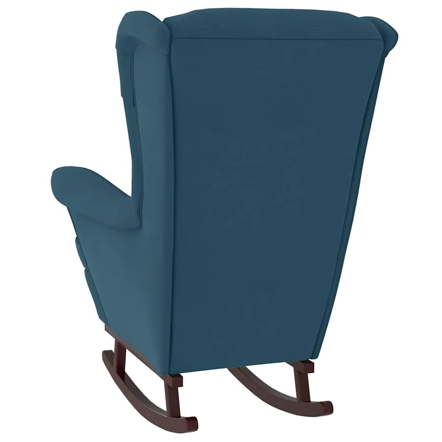 Fauteuil à bascule à oreilles en velours bleu bois massif - 5
