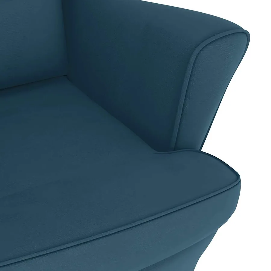 Fauteuil à bascule à oreilles en velours bleu bois massif - 6