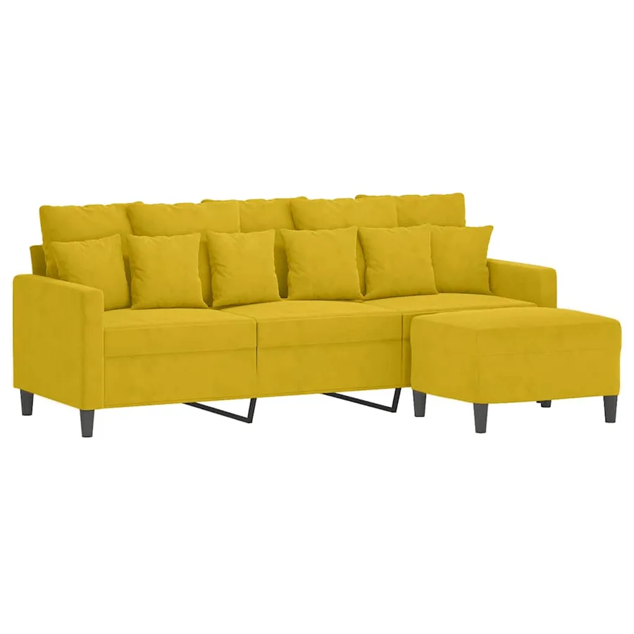 Canapé à 3 places avec repose-pieds jaune 180 cm velours - 3