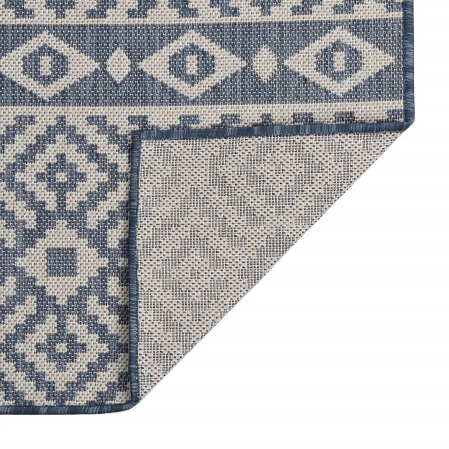 Tapis à tissage plat d'extérieur 140x200 cm Rayures bleues - 2