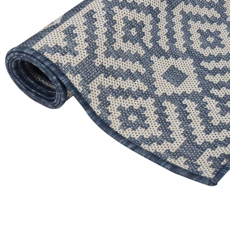 Tapis à tissage plat d'extérieur 140x200 cm Rayures bleues - 3