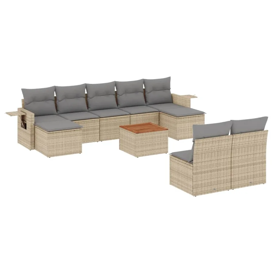 Salon de jardin avec coussins 10 pcs beige résine tressée - 2